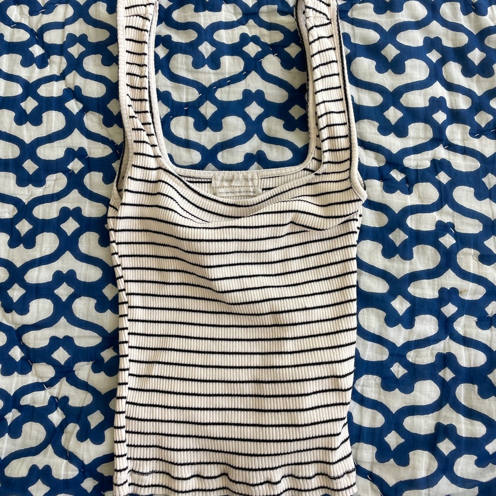 Urban Outfitters Cream and Black Striped Ribbed Tank S